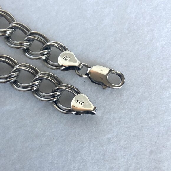 Italian Sterling Silver 925 11MM Wide Double Curb Link Charm Bracelet 8" - Picture 8 of 16